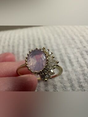 Fragrant Jewels Gold Ring with Pale Lavender Center and Clear Accents